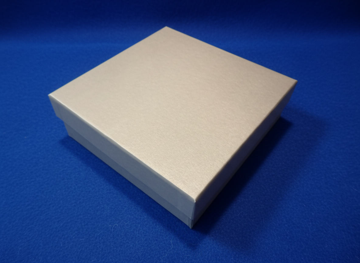 Grey custom presentation box for framed cement tile artwork.