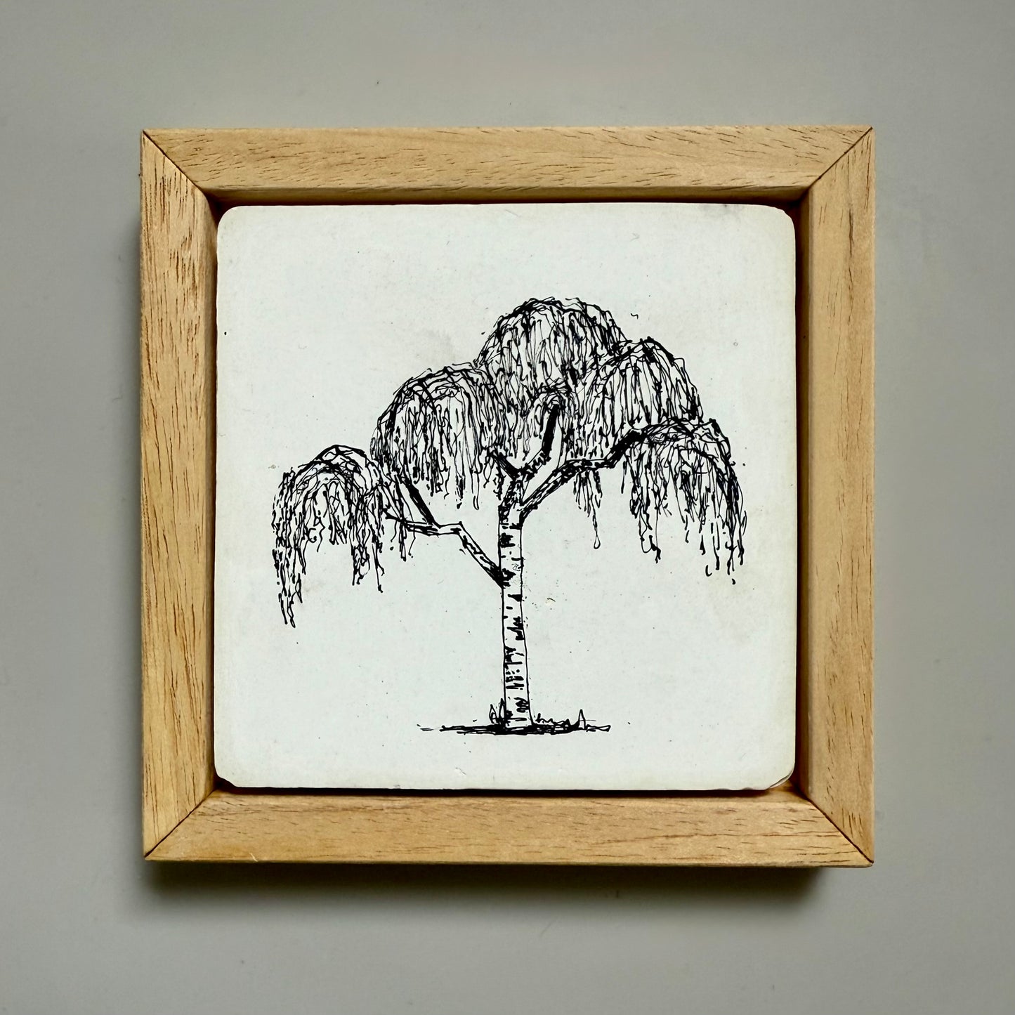Weeping Form – Original Ink Drawing on Cement Tile