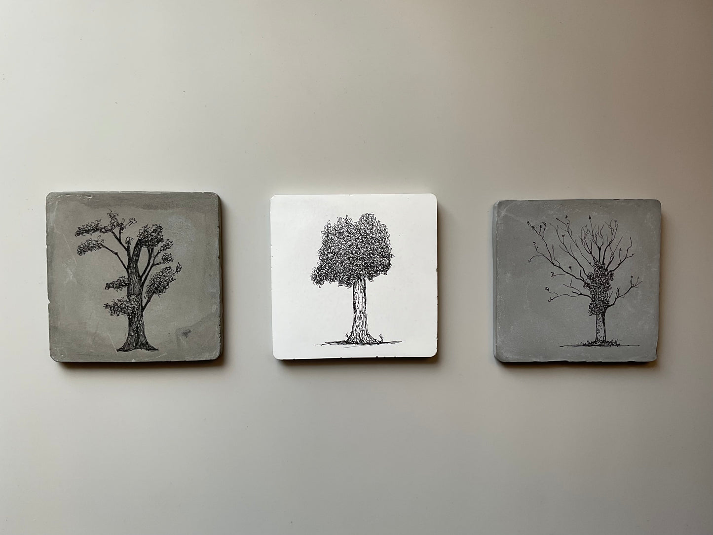 Compact Tree – Original Ink Drawing on Cement Tile