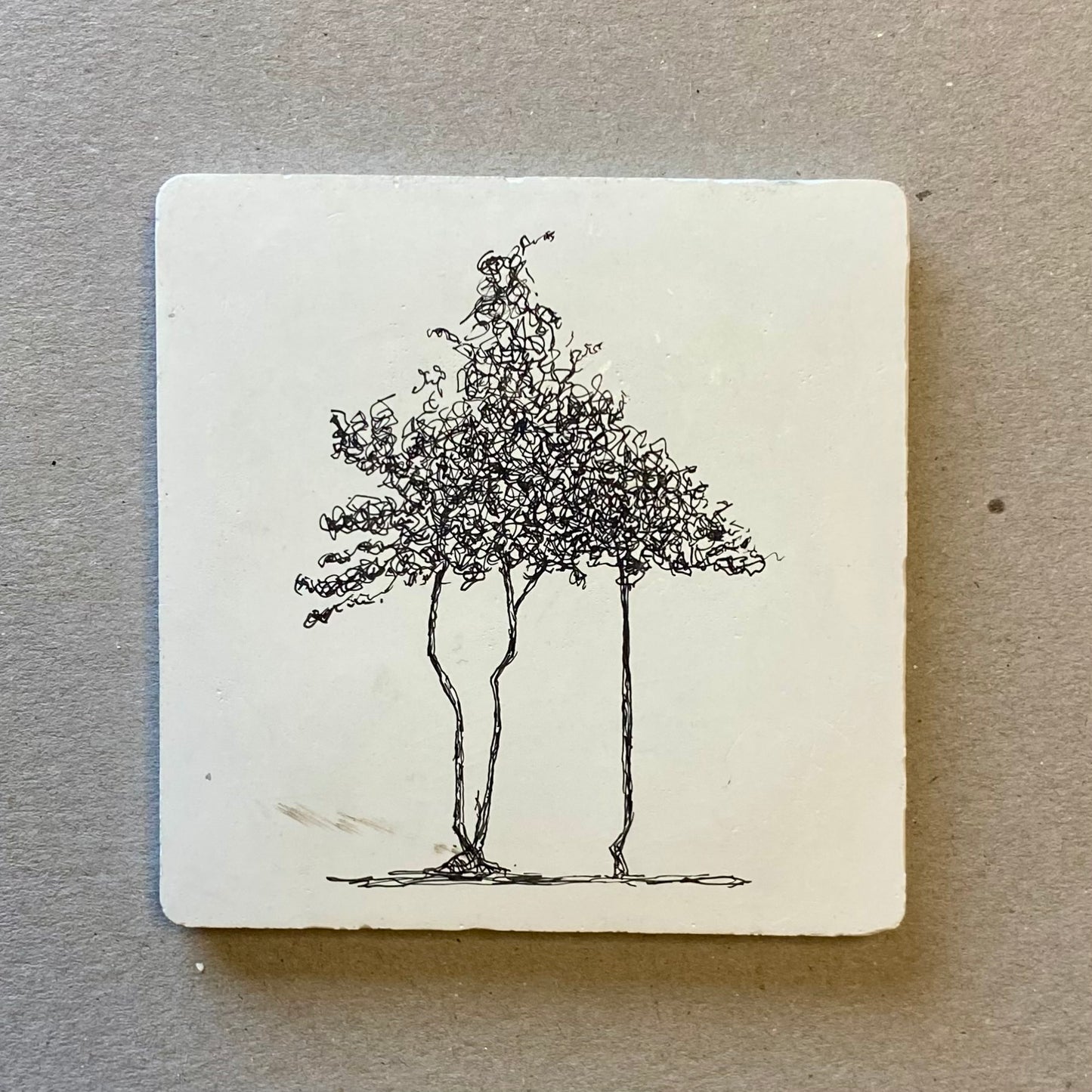 Moseley Shelter, Ink Drawing on Hand-Casted Cement Tile