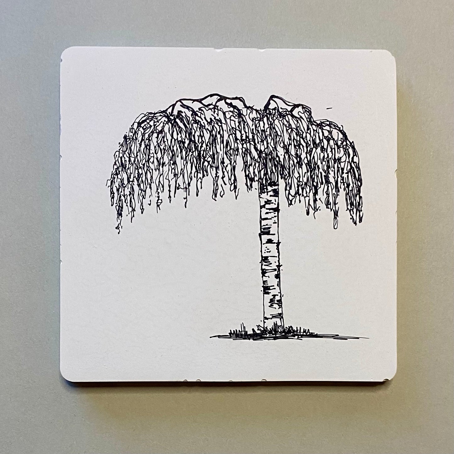• Clapton Drooper – original tree drawing on cement tile by Warren Garland
• Hand-casted cement tile with ink drawing of tree – small artwork
• Unique tree art object from Lower Clapton by UK artist
