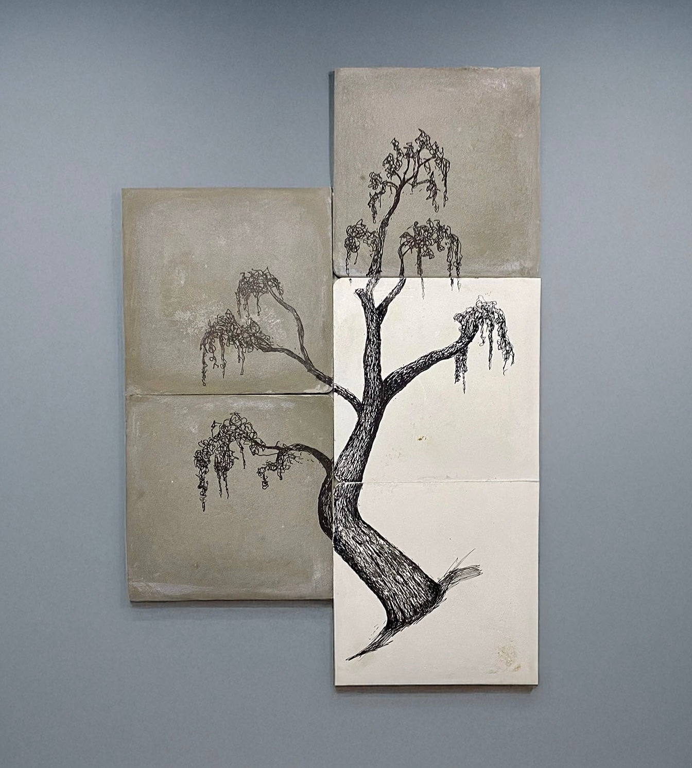 Moseley Bog Weeper – Ink Drawing on Hand-Casted Cement Tiles