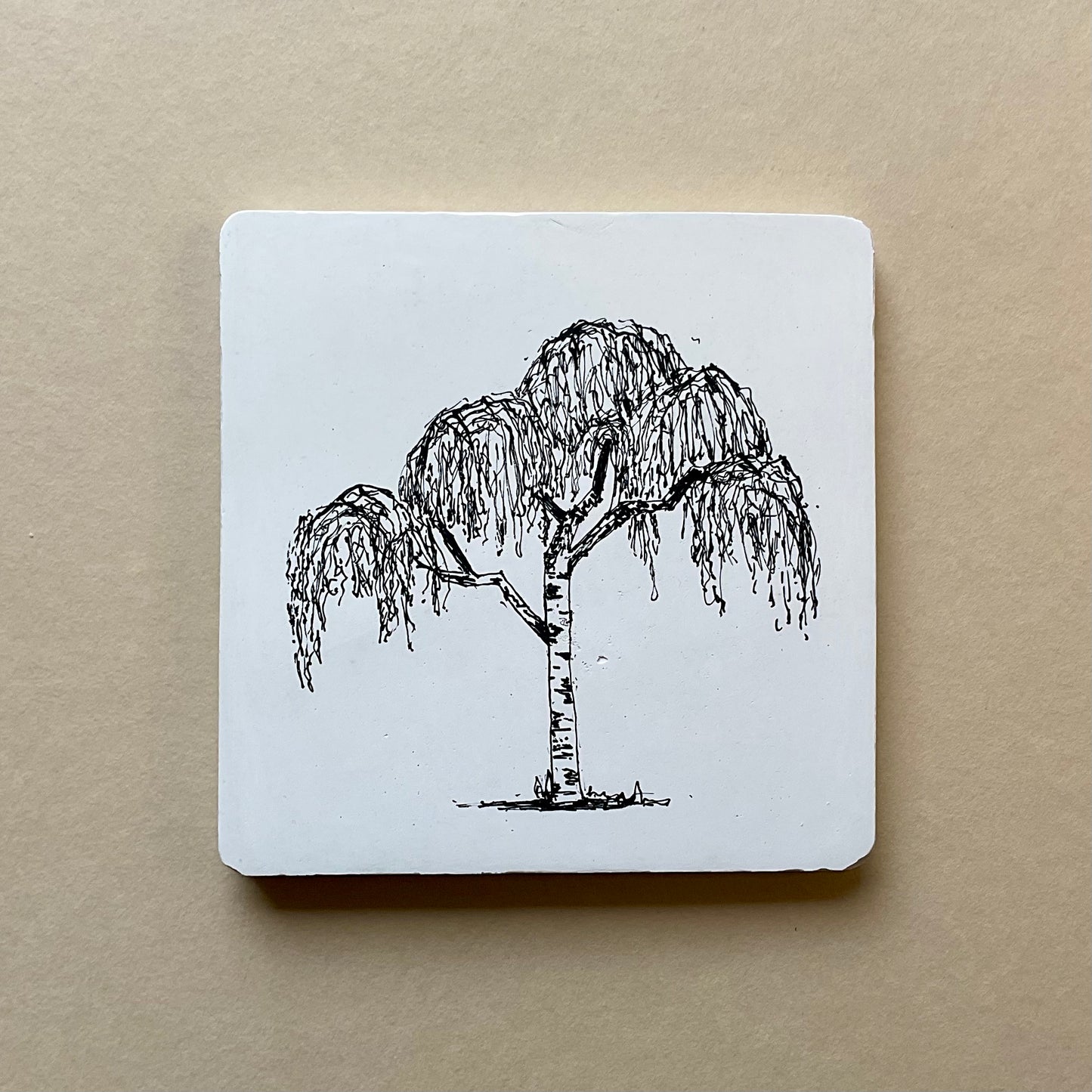 Weeping Form – Original Ink Drawing on Cement Tile