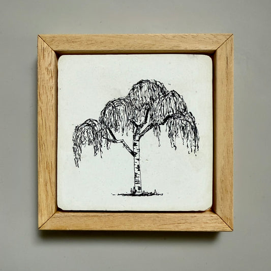 Weeping Form – Original Ink Drawing on Cement Tile
