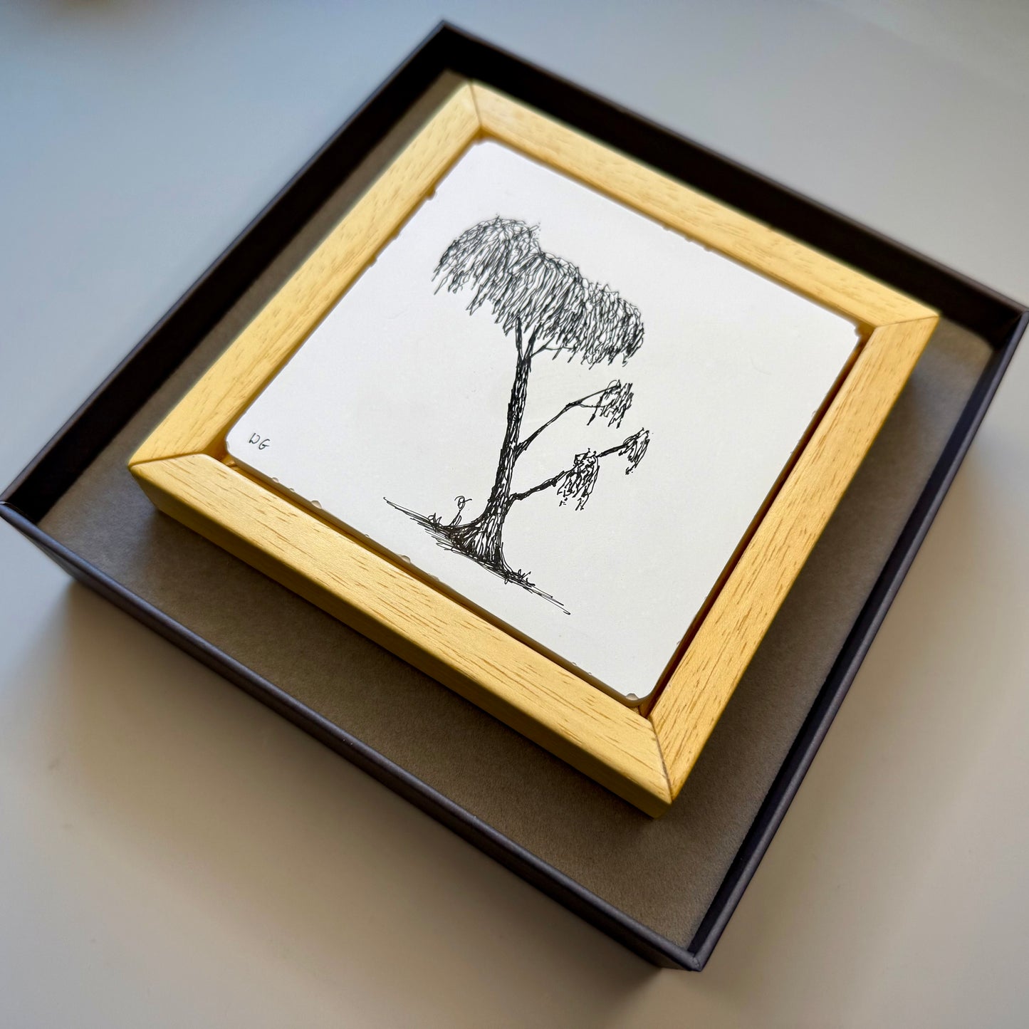 Compact Crown – Original Ink Drawing on Cement Tile