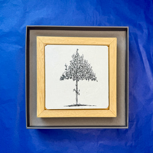 Small Framed Tree Tile – Original Cement Cast & Ink Drawing