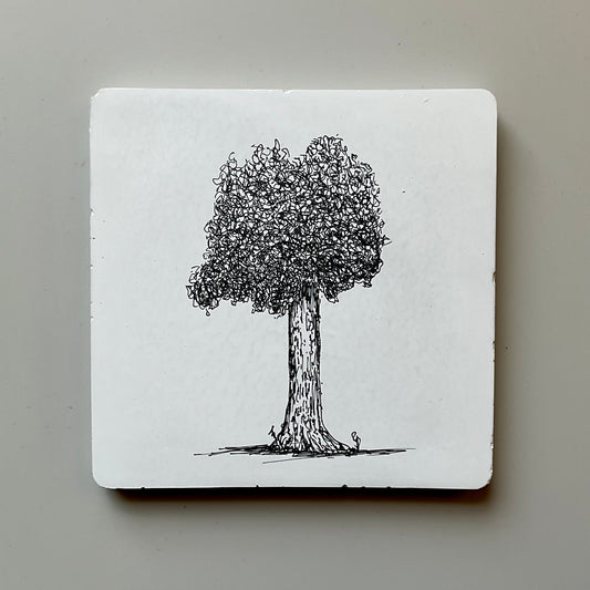 Compact Tree – Original Ink Drawing on Cement Tile