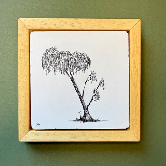 Compact Crown – Original Ink Drawing on Cement Tile