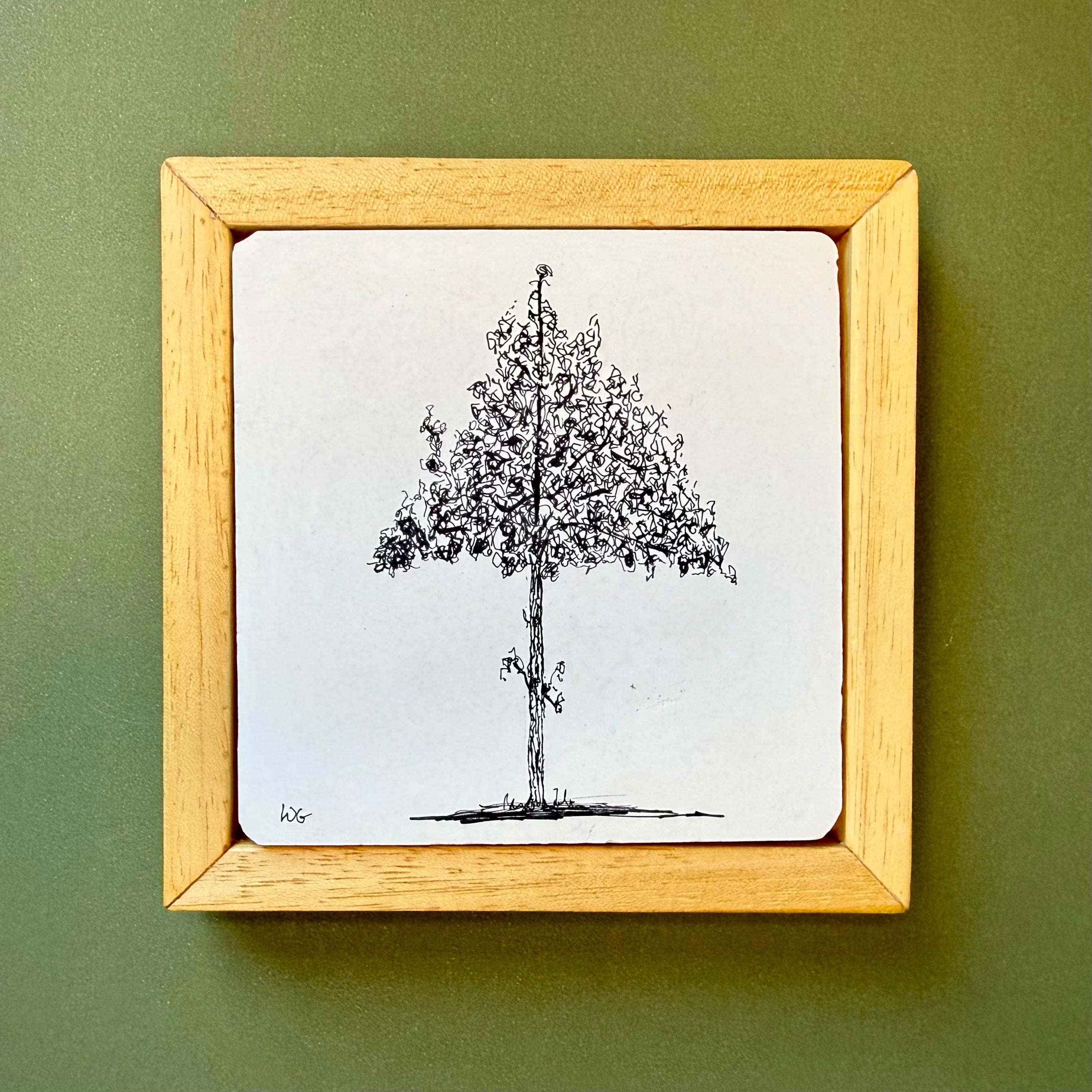 Small Framed Tree Tile — Original Ink Drawing on Hand-Cast Cement Tile ...