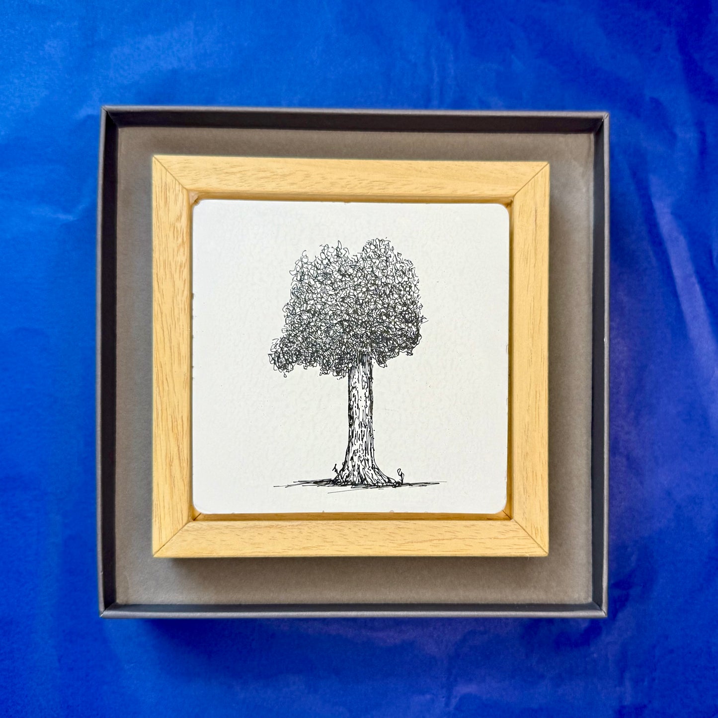 Compact Tree – Original Ink Drawing on Cement Tile