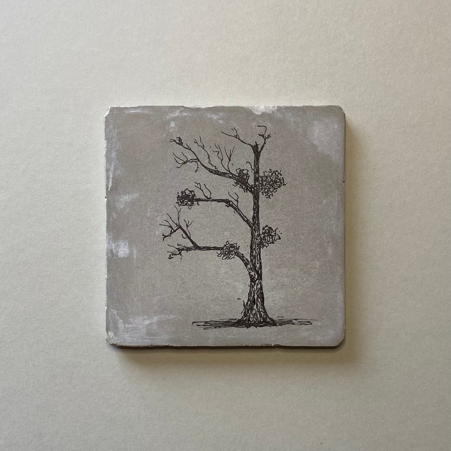 Worcestershire Sauce, Ink Drawing on Hand-Casted Cement Tile