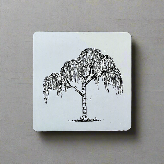 Weeping Form – Original Ink Drawing on Cement Tile